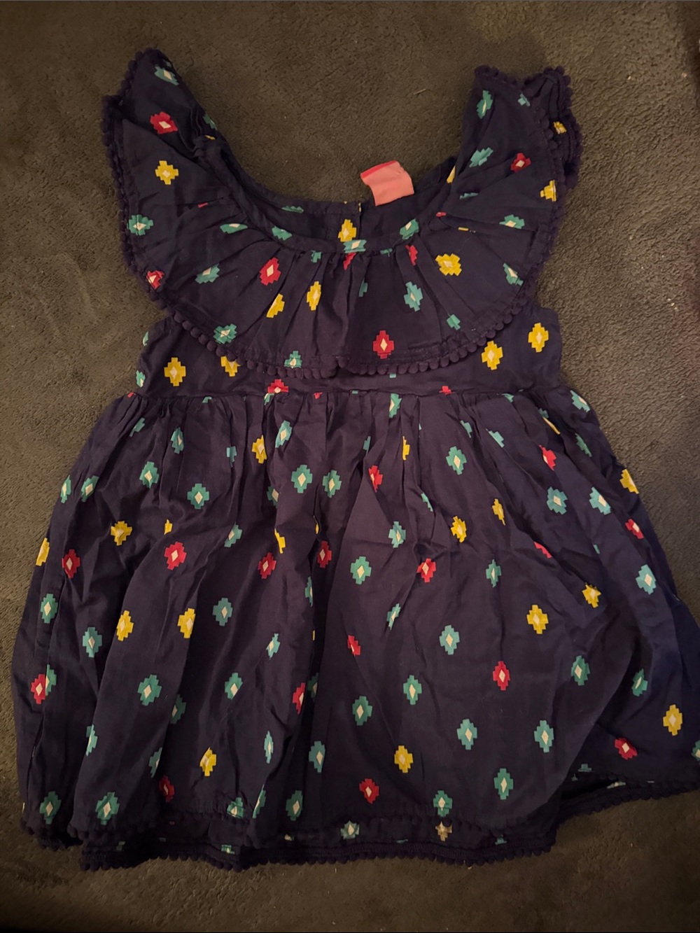 Juniors Navy Flutter-Sleeve Dress with Colorful Diamond Print - 2T